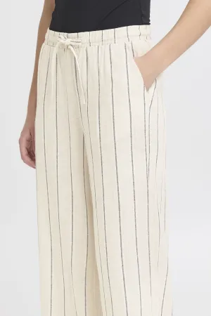 ICHI Wide Leg Pant || Natural Stripe