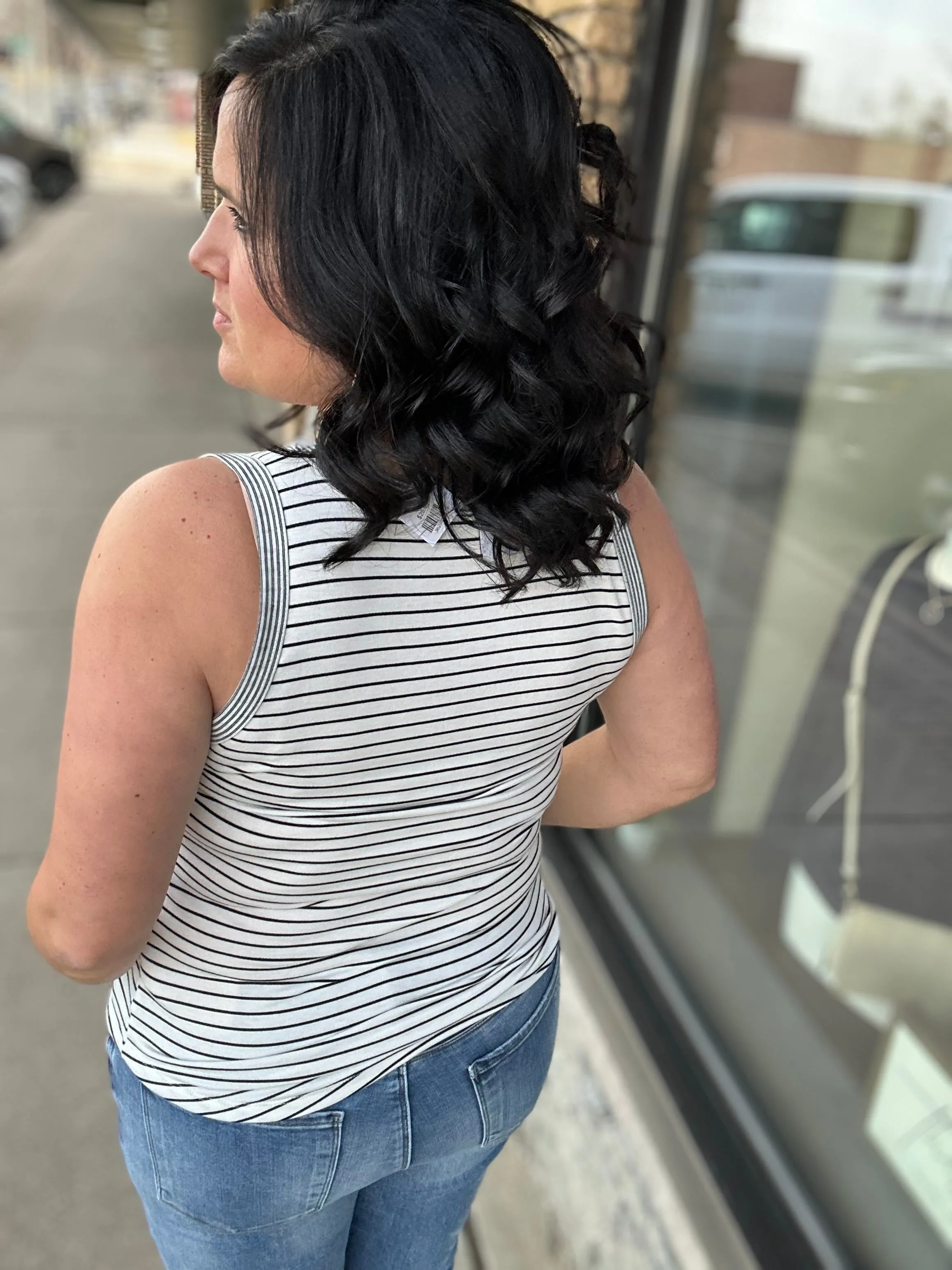 Ivory/Black Striped Terry Tank