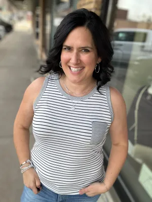 Ivory/Black Striped Terry Tank