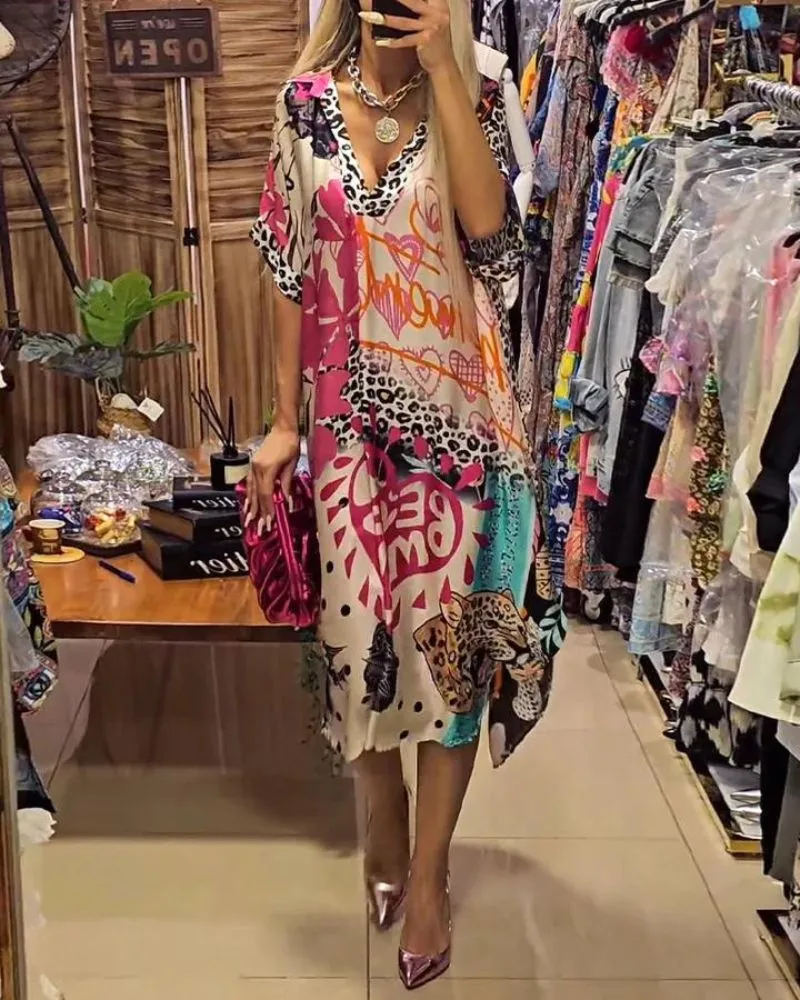 Ivyshape | Casual Dress with Colorful Leopard Print