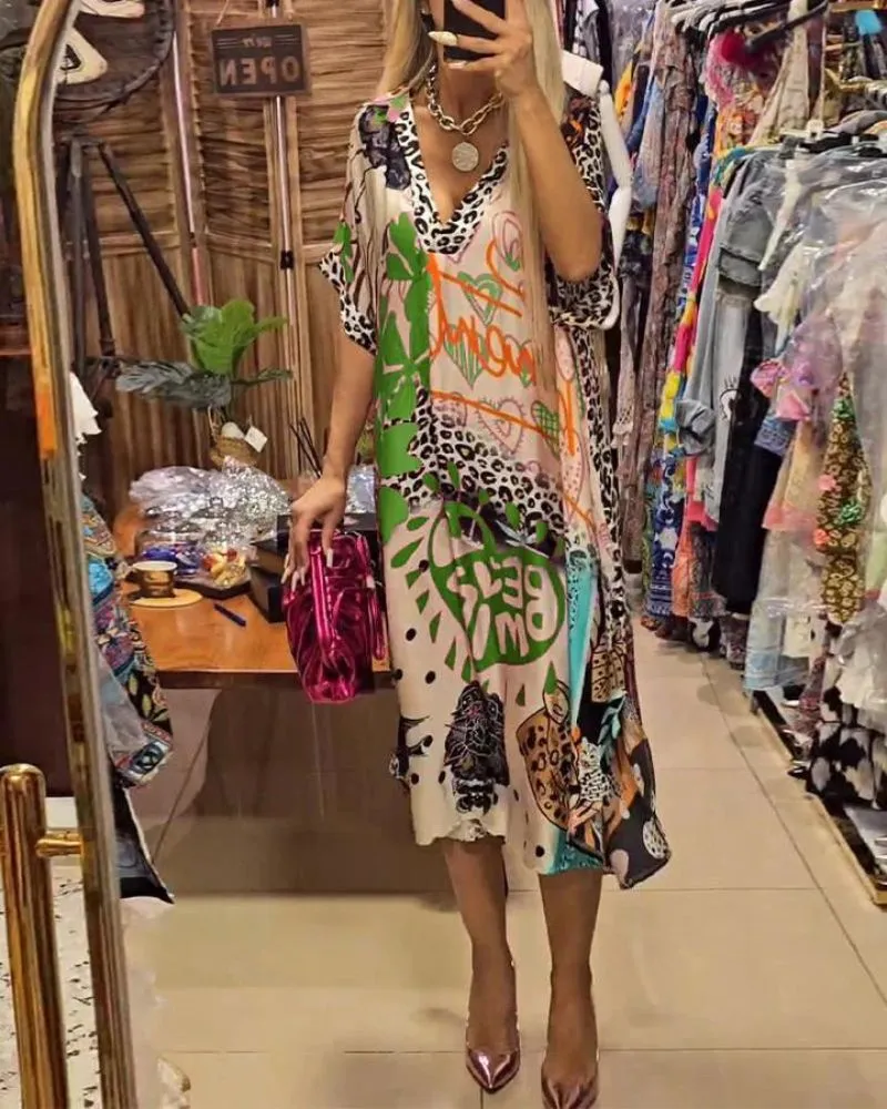 Ivyshape | Casual Dress with Colorful Leopard Print