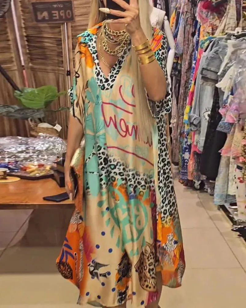 Ivyshape | Casual Dress with Colorful Leopard Print