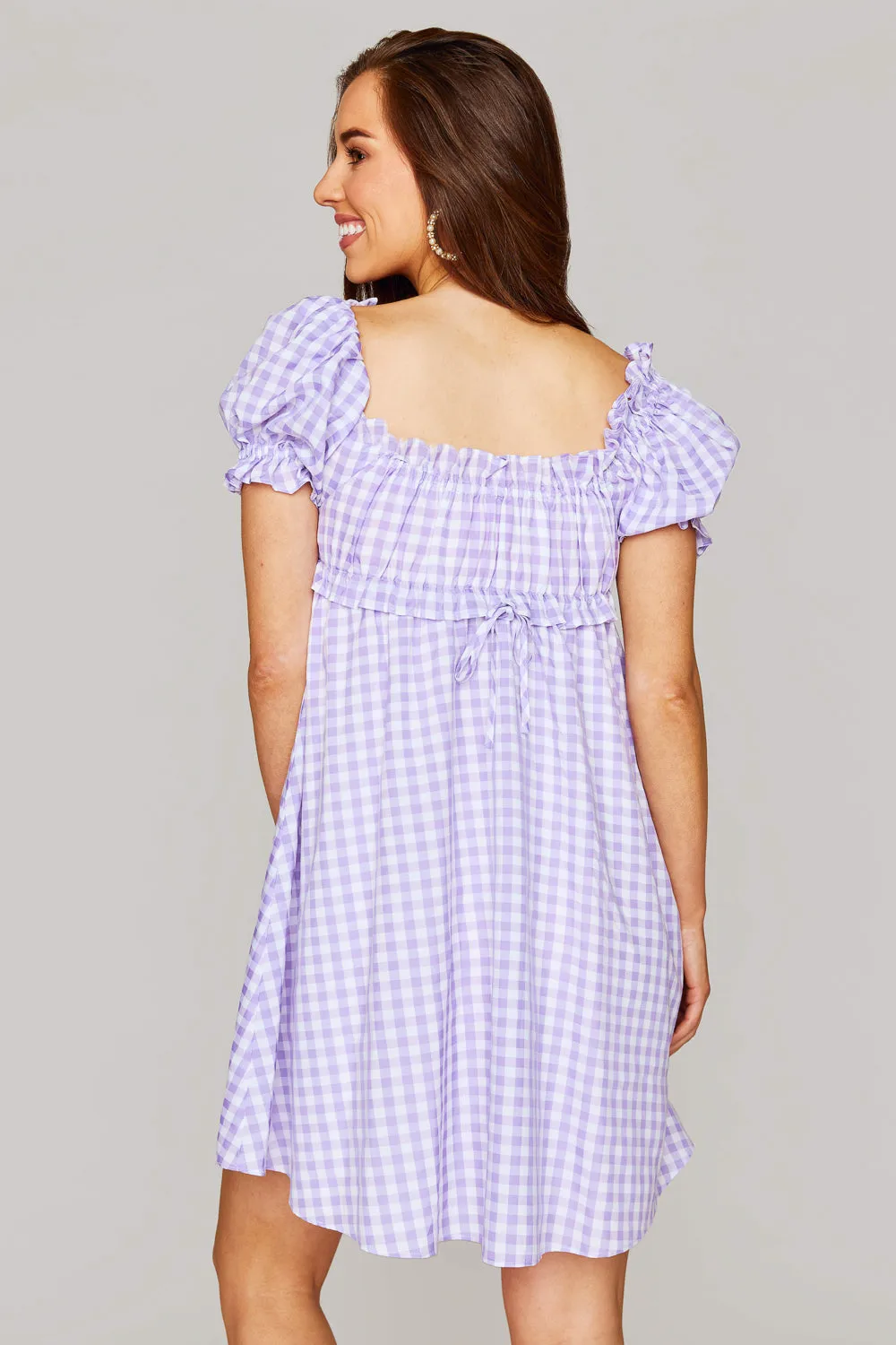 Jac Puff Sleeve Short Dress - Purple Plaid