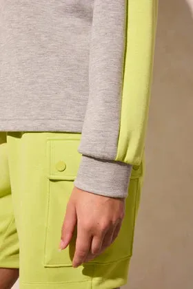 L/S Color Block Mock Nk Top w/Zipper-Apple