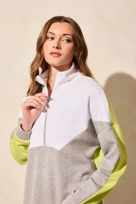 L/S Color Block Mock Nk Top w/Zipper-Apple