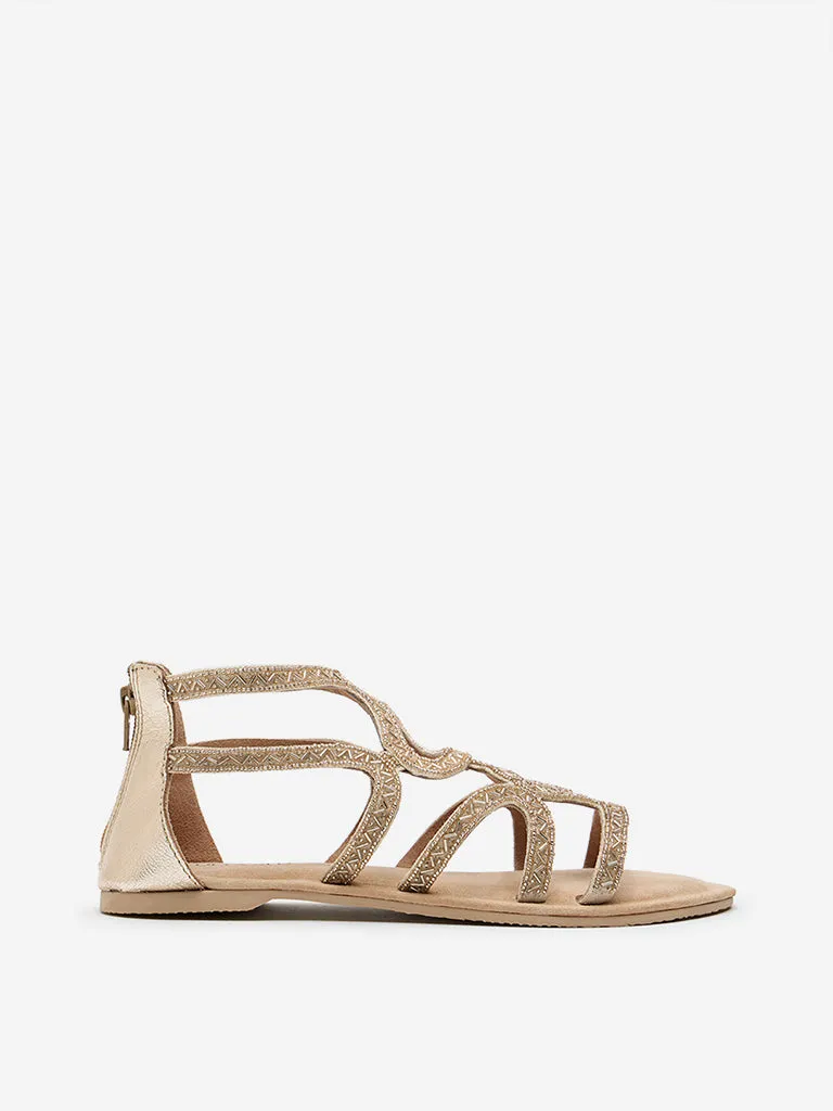 LUNA BLU Light Gold Embellished Sandals