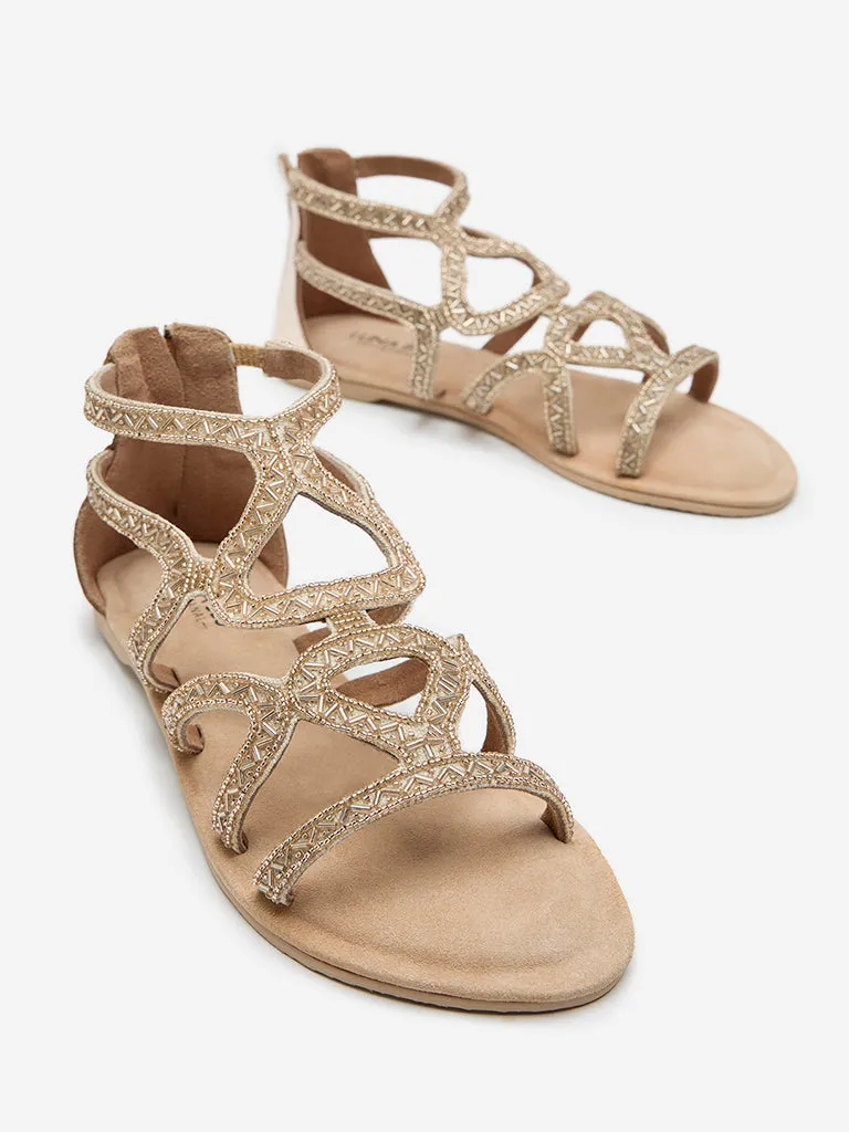 LUNA BLU Light Gold Embellished Sandals