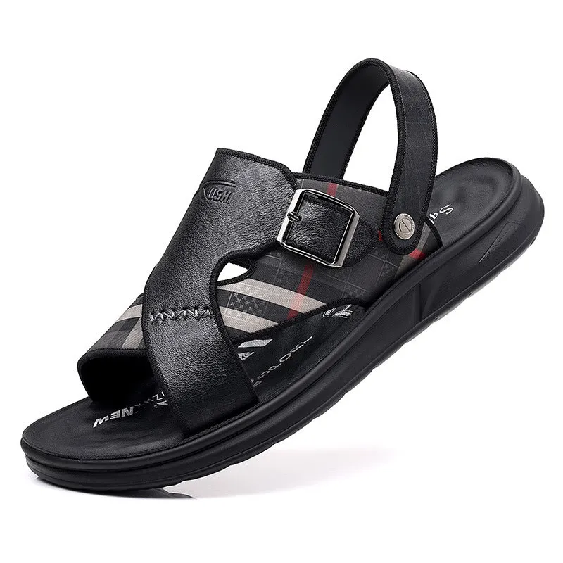 Men's Summer Leather Breathable Shoes Slippers