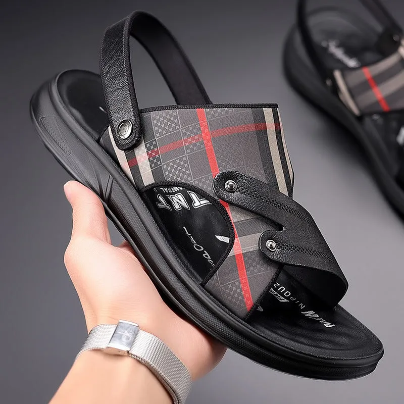 Men's Summer Leather Breathable Shoes Slippers