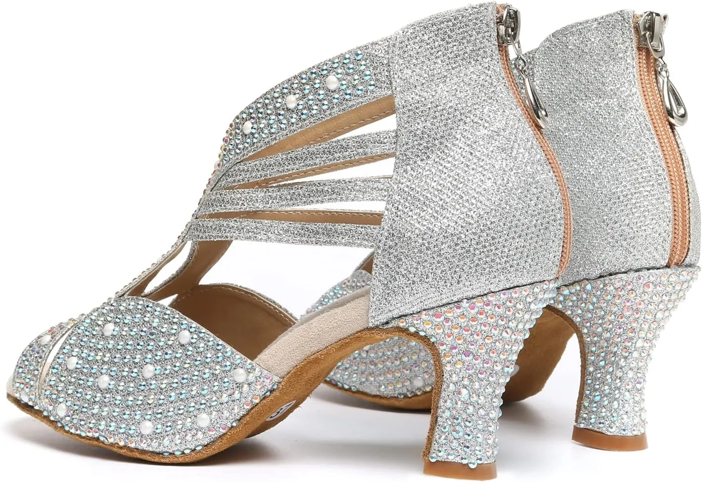 Minishion Women's Latin Salsa Crystals Studded Glitter Zip Dancing Shoes Wedding Ankle Sandals L417
