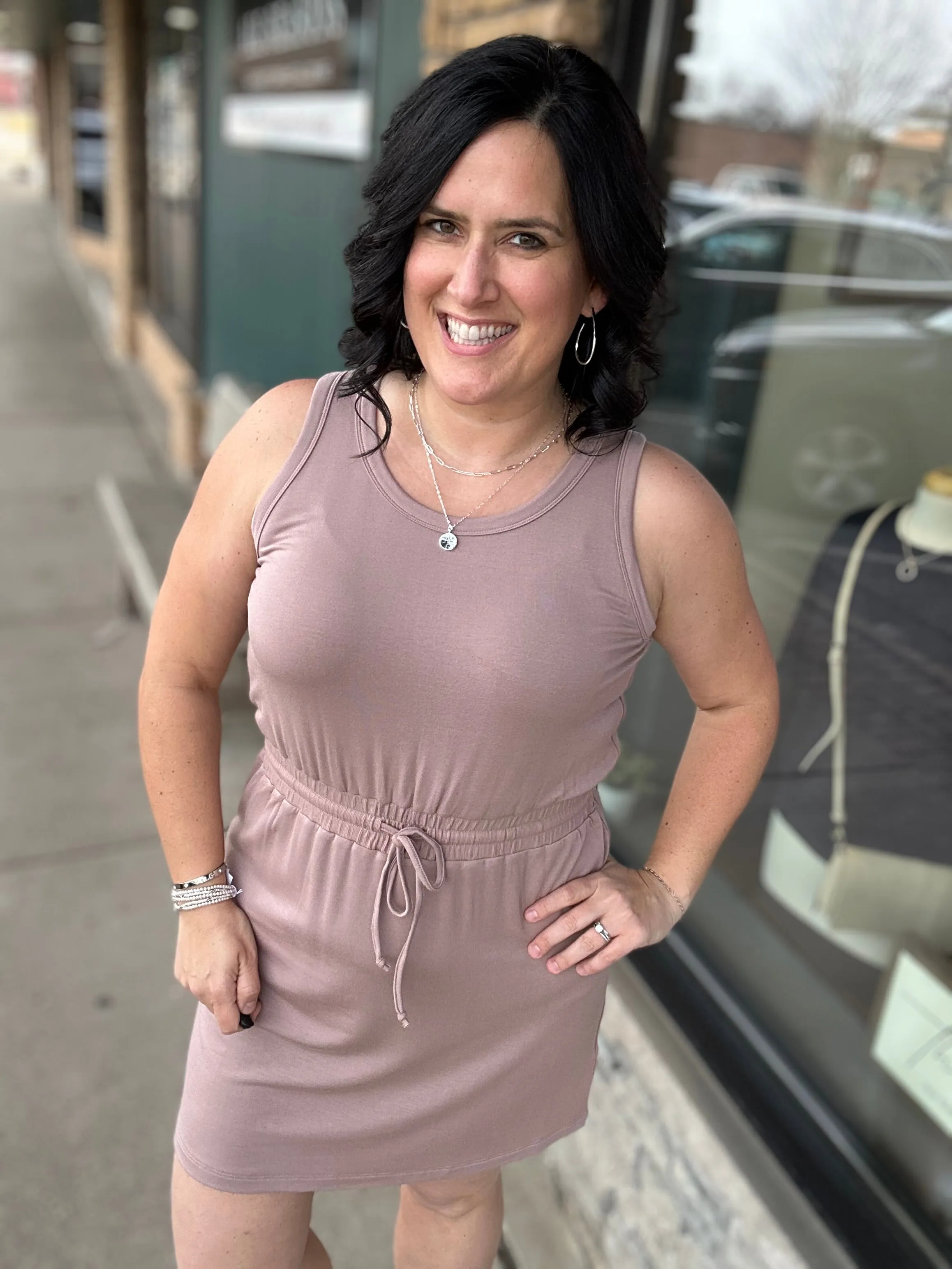 Mocha Elastic Waist Tank Dress