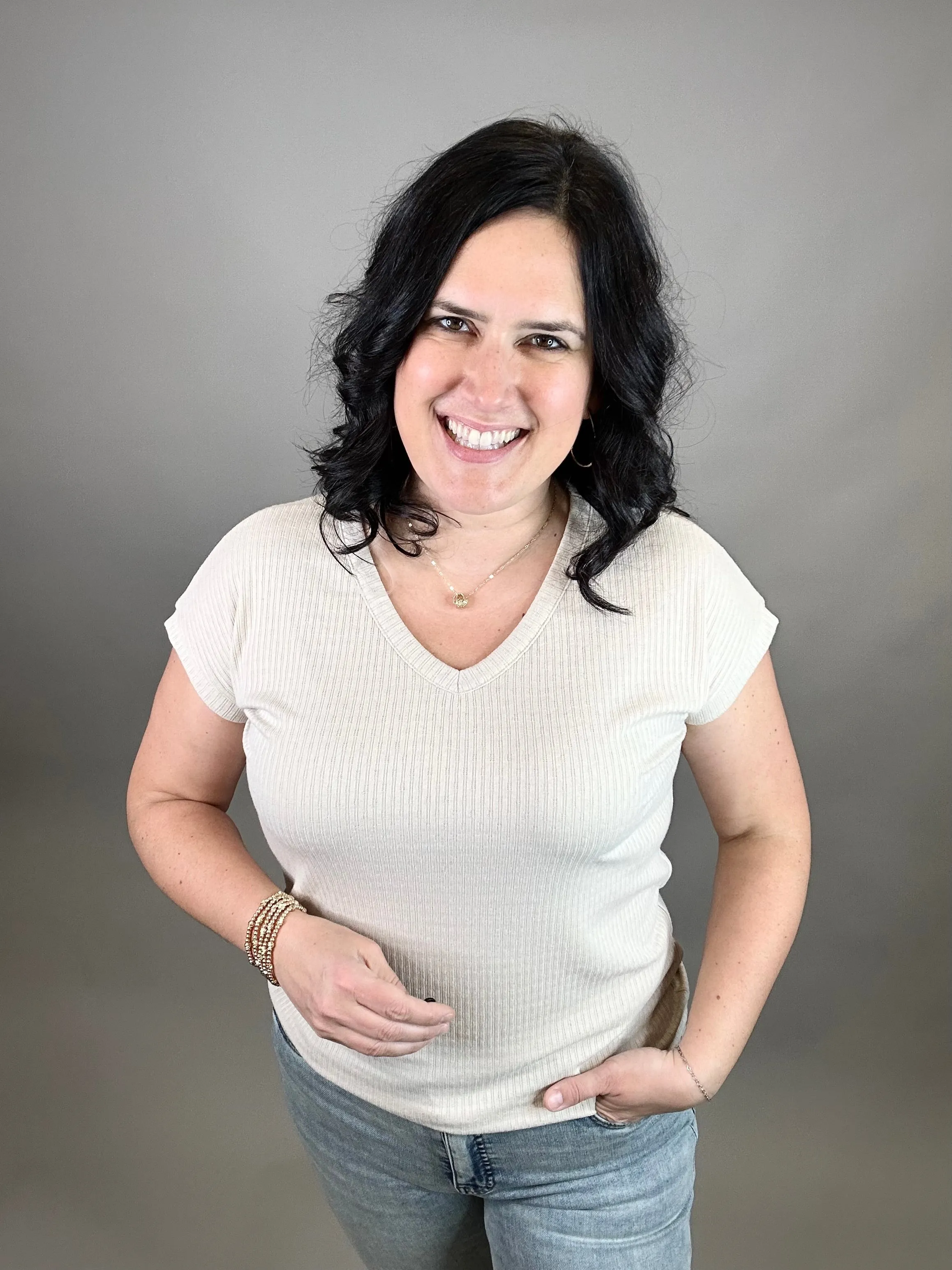 Oatmeal Pointelle Knit Top