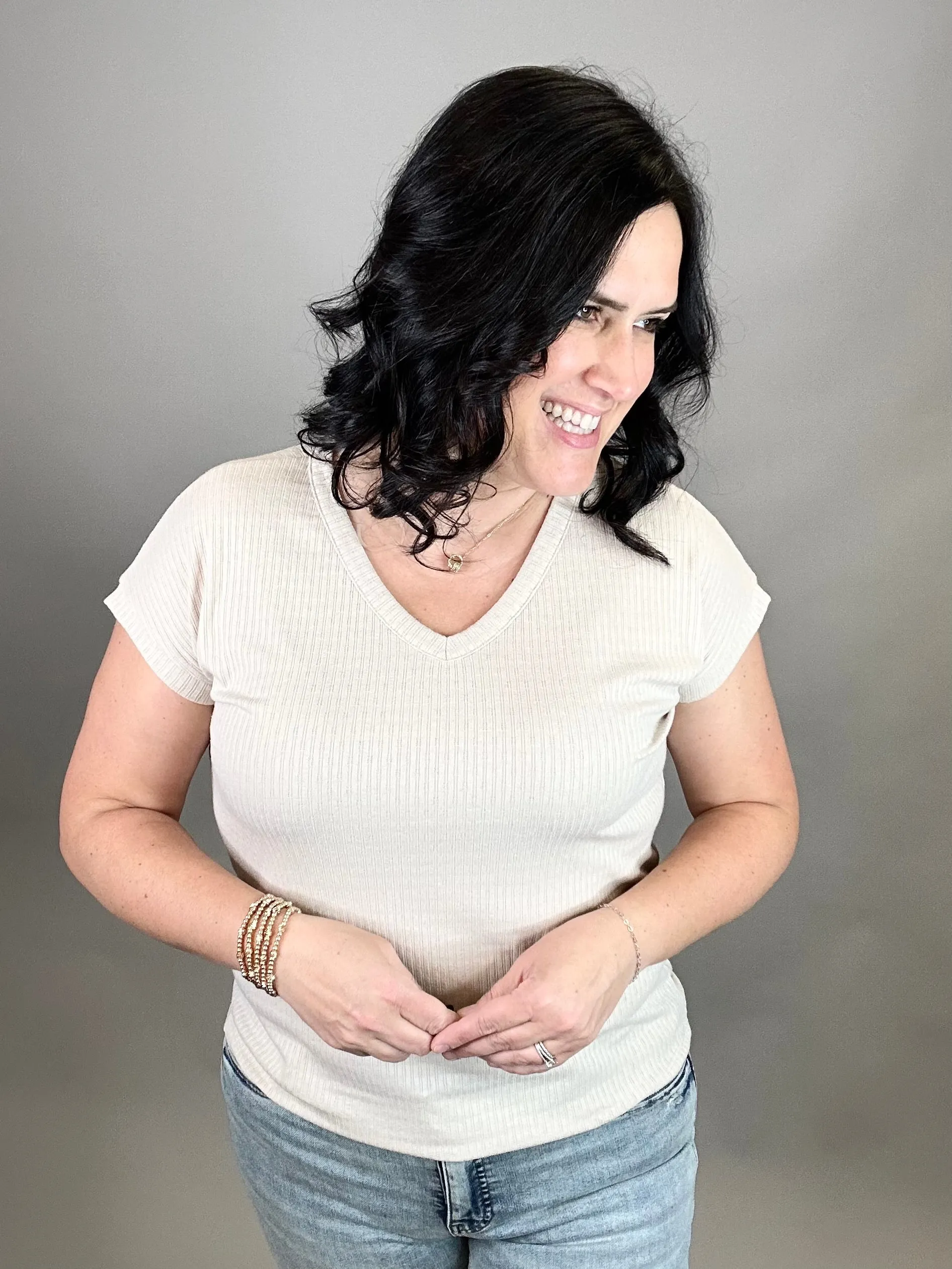 Oatmeal Pointelle Knit Top