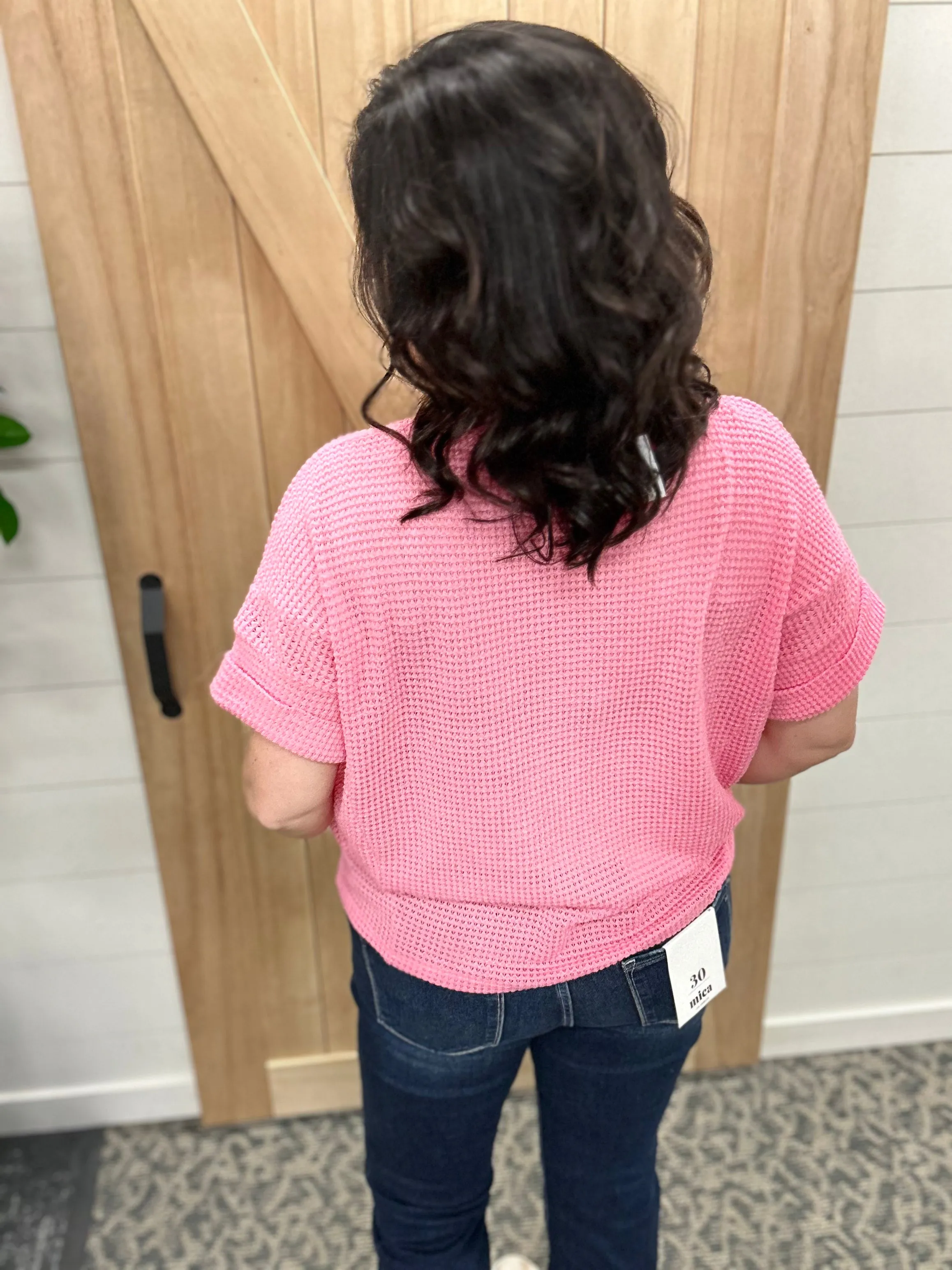 Pink Short Sleeve Crochet Top