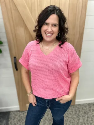 Pink Short Sleeve Crochet Top