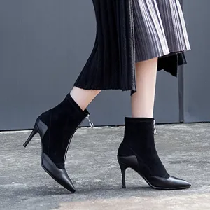Pointed Toe Zipper Stiletto High Heels Short Boots
