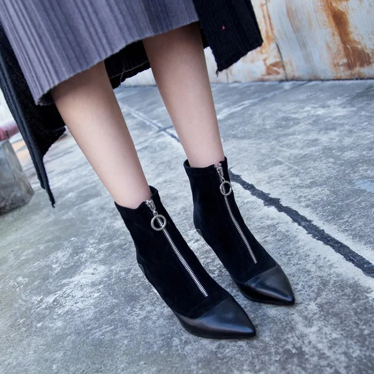 Pointed Toe Zipper Stiletto High Heels Short Boots