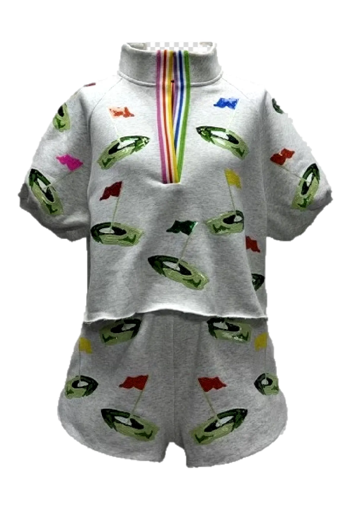 Queen Of Sparkles Grey Hole In One Stripe Collar Top