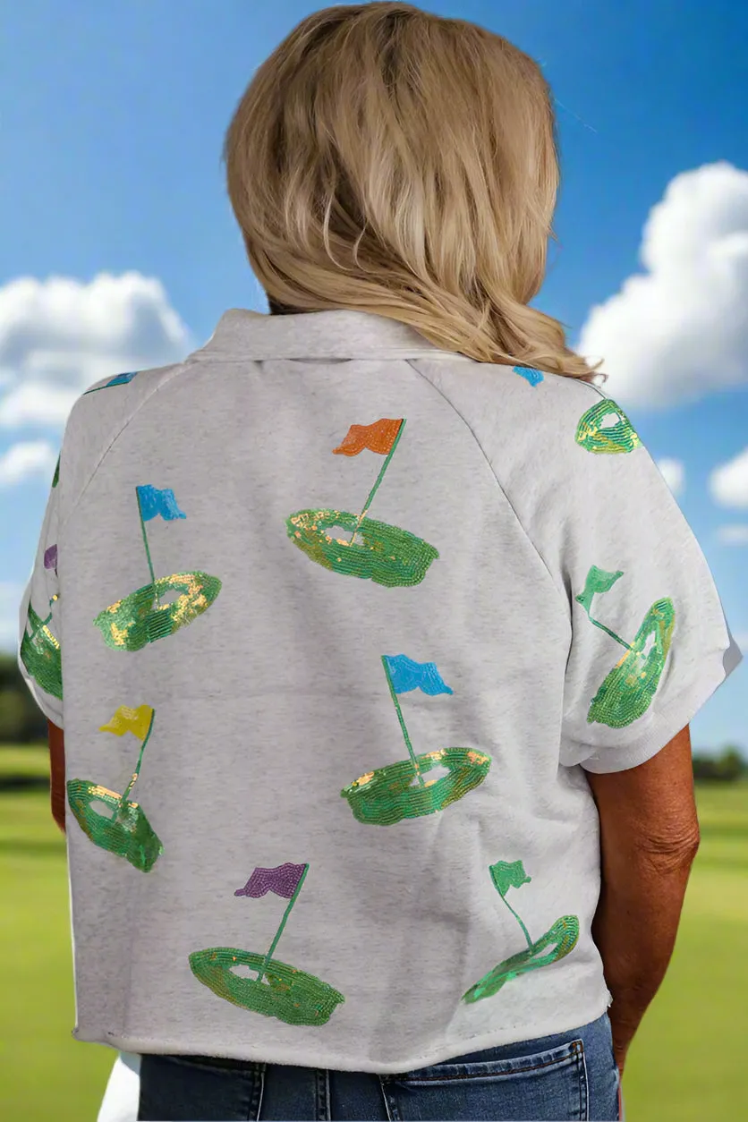Queen Of Sparkles Grey Hole In One Stripe Collar Top