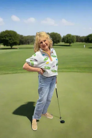 Queen Of Sparkles Grey Hole In One Stripe Collar Top