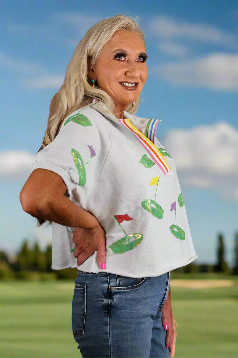Queen Of Sparkles Grey Hole In One Stripe Collar Top