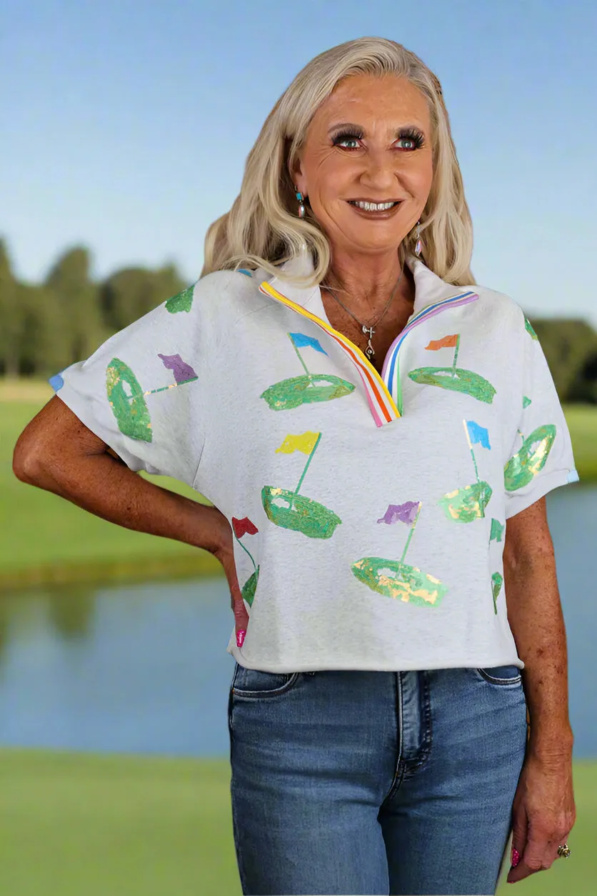 Queen Of Sparkles Grey Hole In One Stripe Collar Top