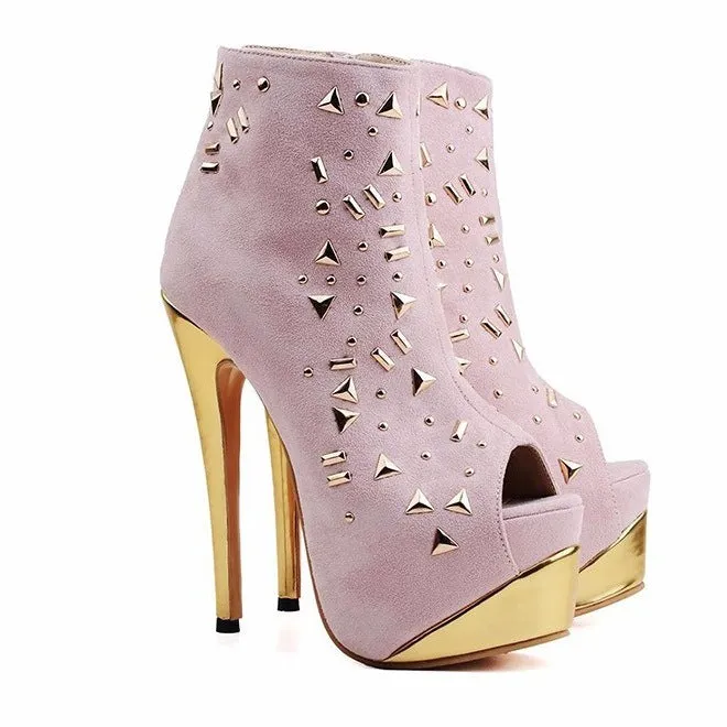 Rivets Peep-toe Super High Stiletto Heel Platform Zipper  Ankle Boot Sandals