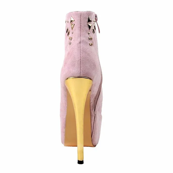 Rivets Peep-toe Super High Stiletto Heel Platform Zipper  Ankle Boot Sandals