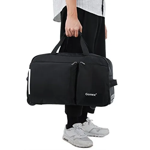 Rolling Duffel Bag, Water Repellent Wheeled Duffel Carry On Luggage 20inch Black