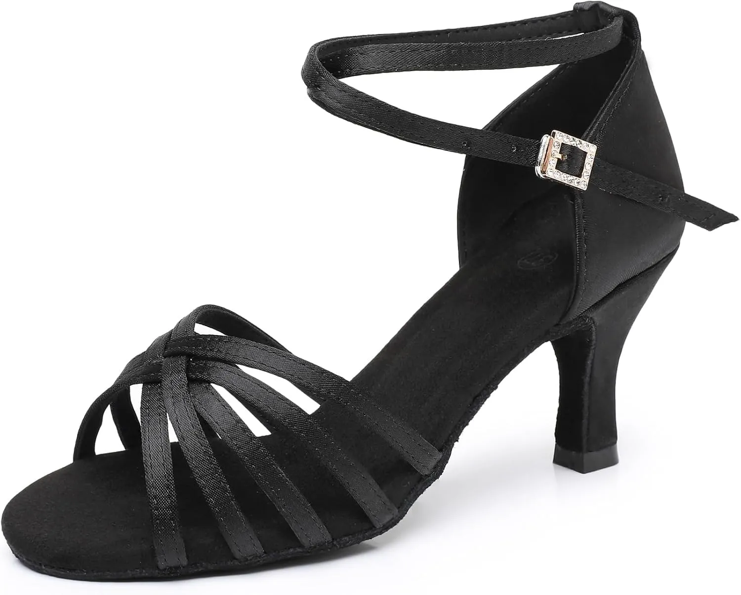 Rosefinch Women's Latin Dance Shoes Satin Professional Ballroom Salsa Practice Performance Wedding Dancing ShoesDance High Heels for Women Black2.75 inch Heel