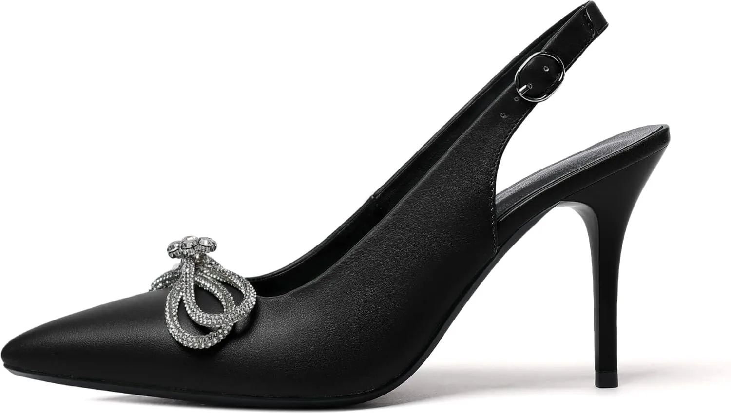 Soireelady Women's Slingback High Heels Rhinestones Bow Closed pointed Toe Ankle Strap Slim Thin Heel Pumps for Wedding Evening Party Dress Shoes 3.5 Inches