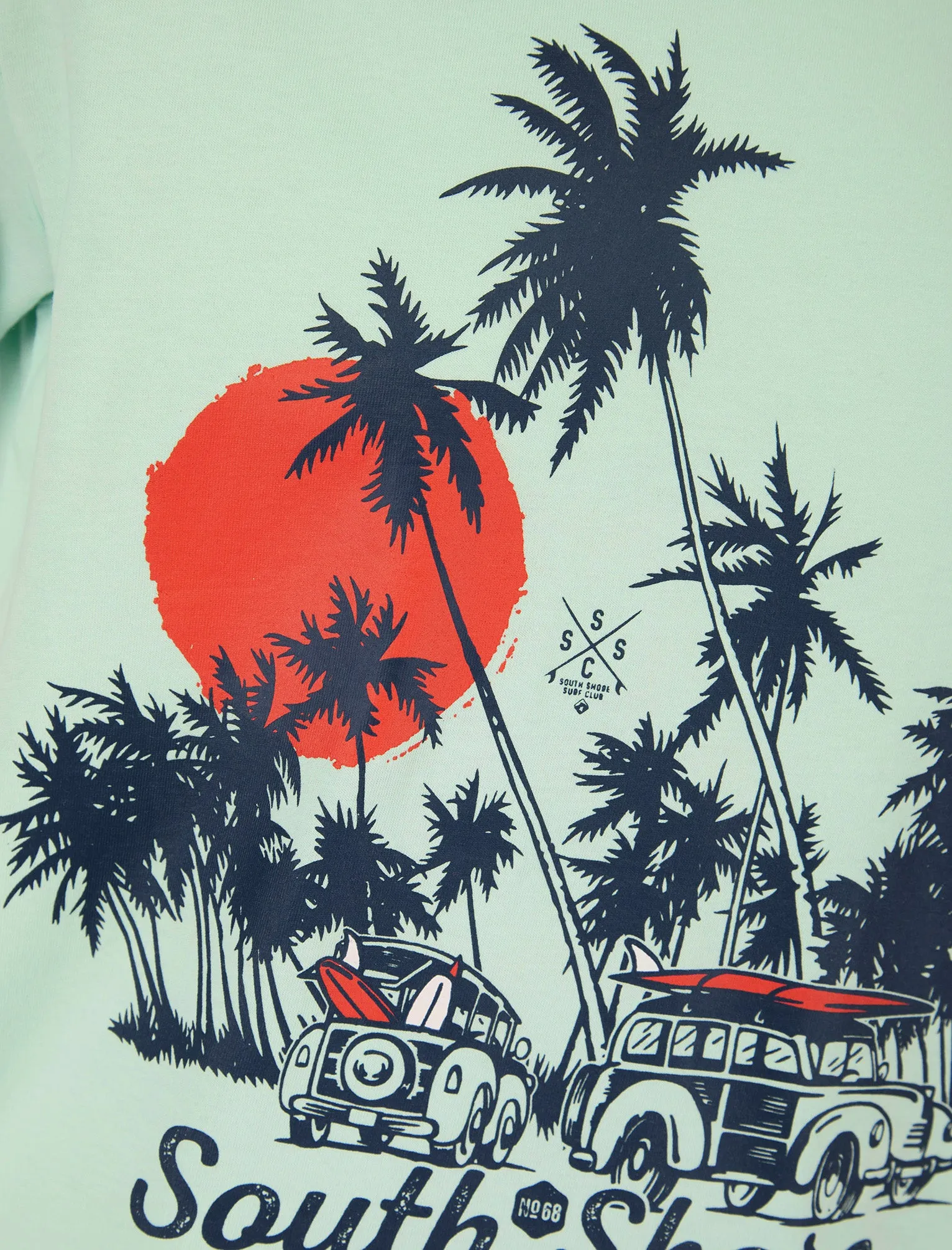Straban Motif Cotton Jersey T-Shirt in Fair Aqua - South Shore