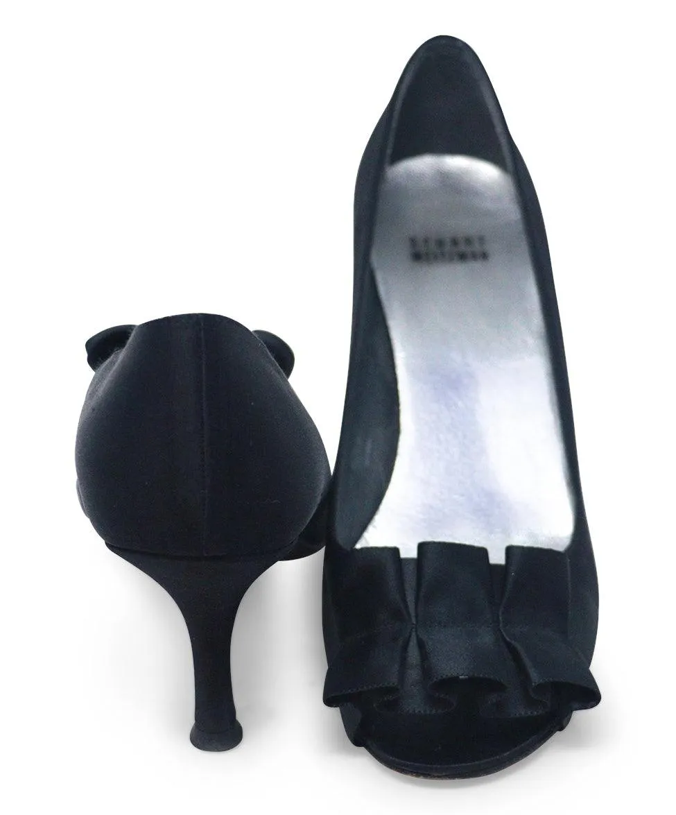 Stuart Weitzman Black Satin Ruffle Heels sz 8.5