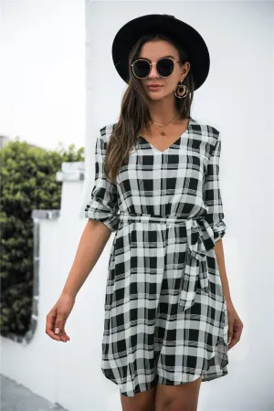 Stylish Moments Long Sleeve Plaid Mini Dress