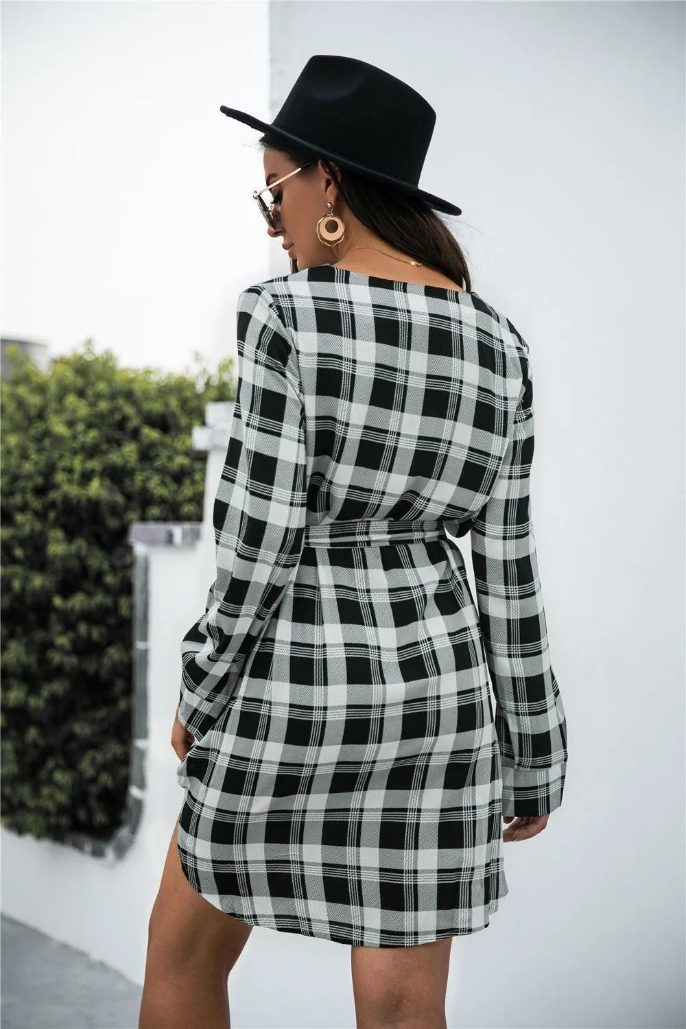 Stylish Moments Long Sleeve Plaid Mini Dress