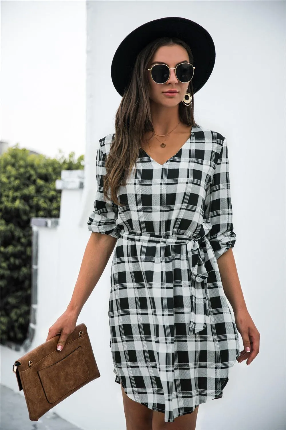 Stylish Moments Long Sleeve Plaid Mini Dress