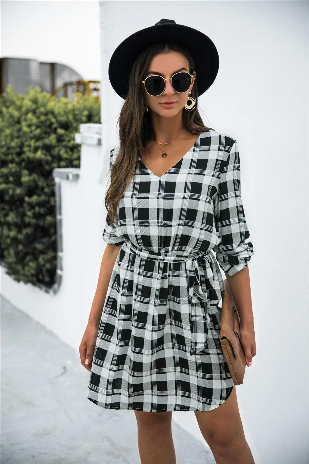 Stylish Moments Long Sleeve Plaid Mini Dress