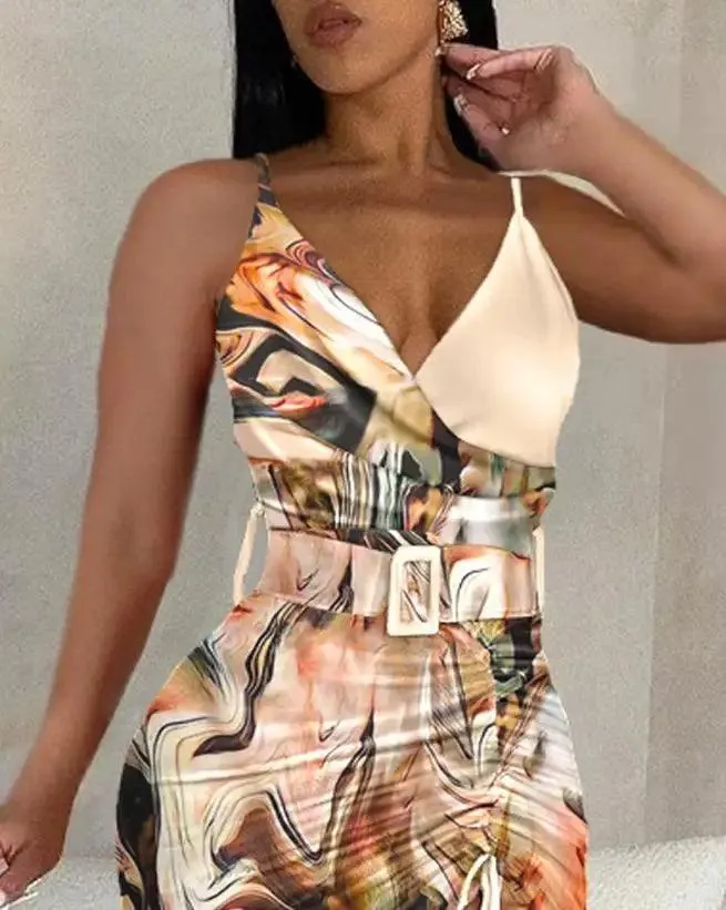 Summer Fashion Tie Dye Print High Slit Drawstring