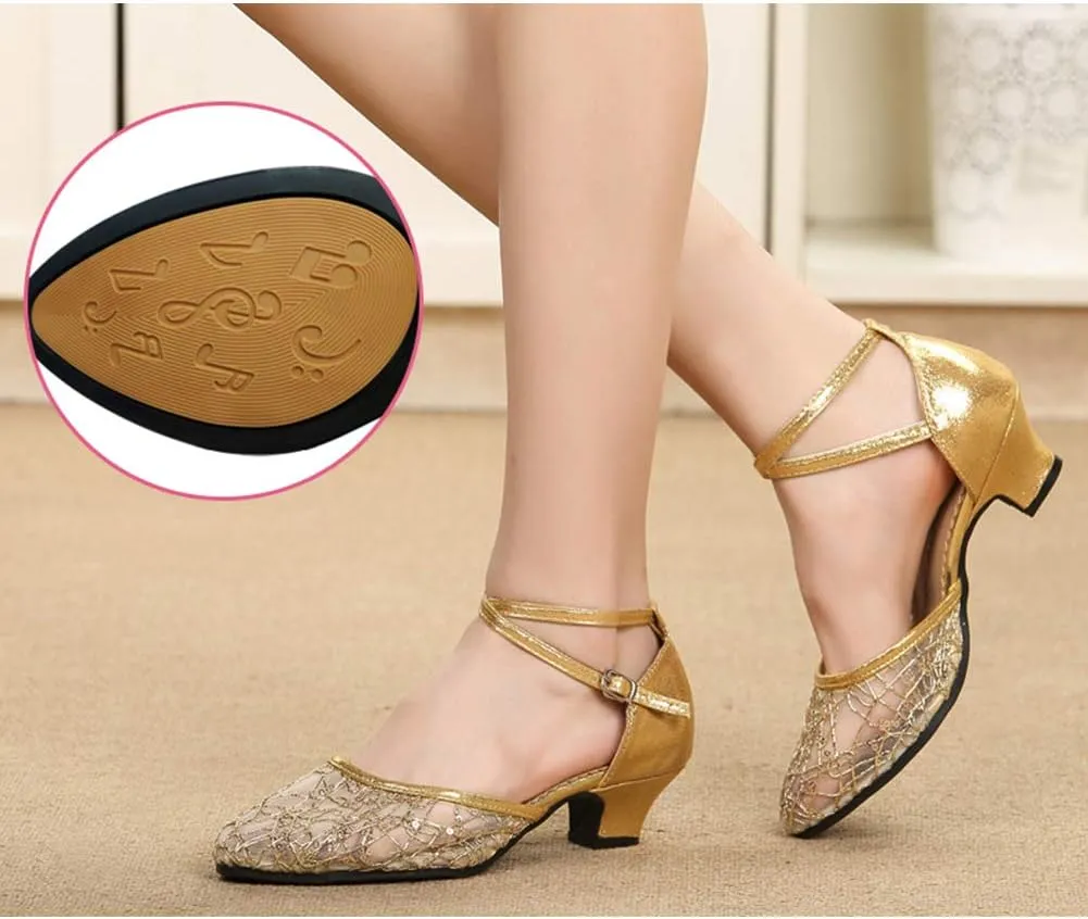 SWDZM Women's Closed Toe Ballroom Latin Dance Shoes Salsa Dancing Heels Comfortable Dress Shoes