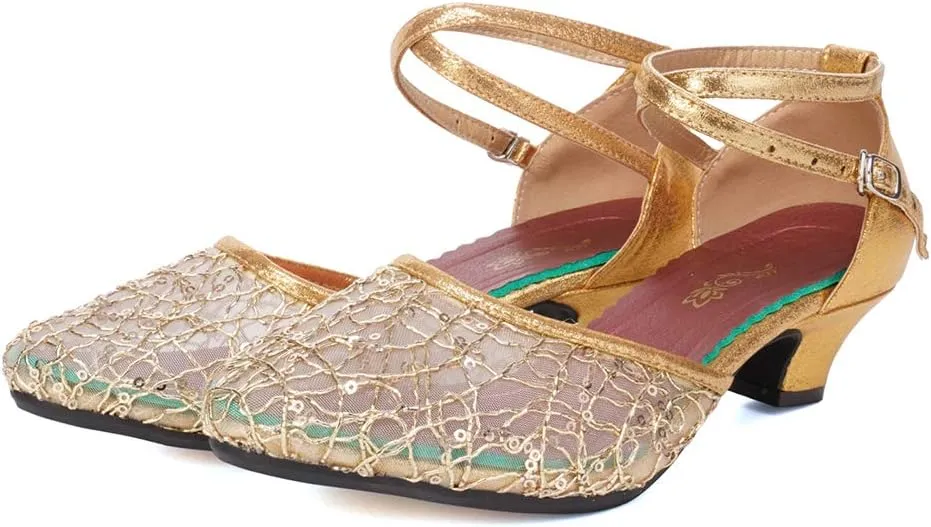 SWDZM Women's Closed Toe Ballroom Latin Dance Shoes Salsa Dancing Heels Comfortable Dress Shoes