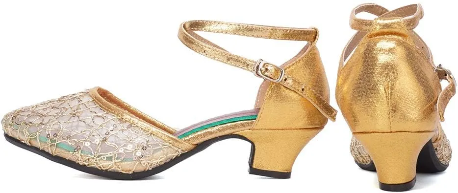 SWDZM Women's Closed Toe Ballroom Latin Dance Shoes Salsa Dancing Heels Comfortable Dress Shoes