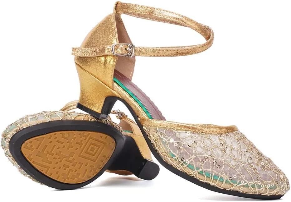 SWDZM Women's Closed Toe Ballroom Latin Dance Shoes Salsa Dancing Heels Comfortable Dress Shoes