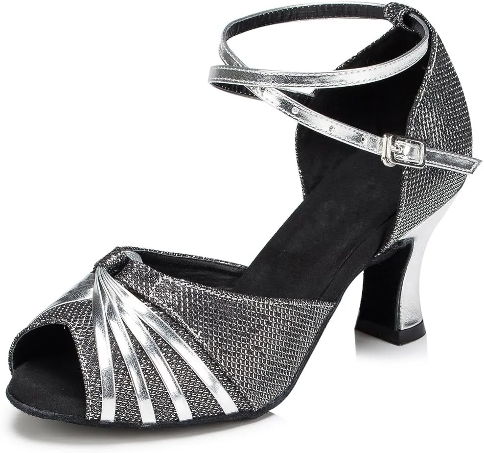 TDA Women's Mid Heel Knot Synthetic Salsa Tango Ballroom Latin Party Comfortable Dance Shoes