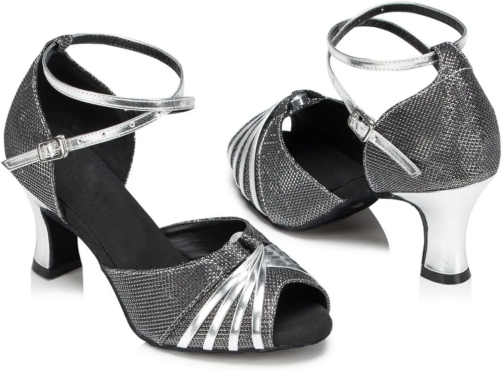 TDA Women's Mid Heel Knot Synthetic Salsa Tango Ballroom Latin Party Comfortable Dance Shoes