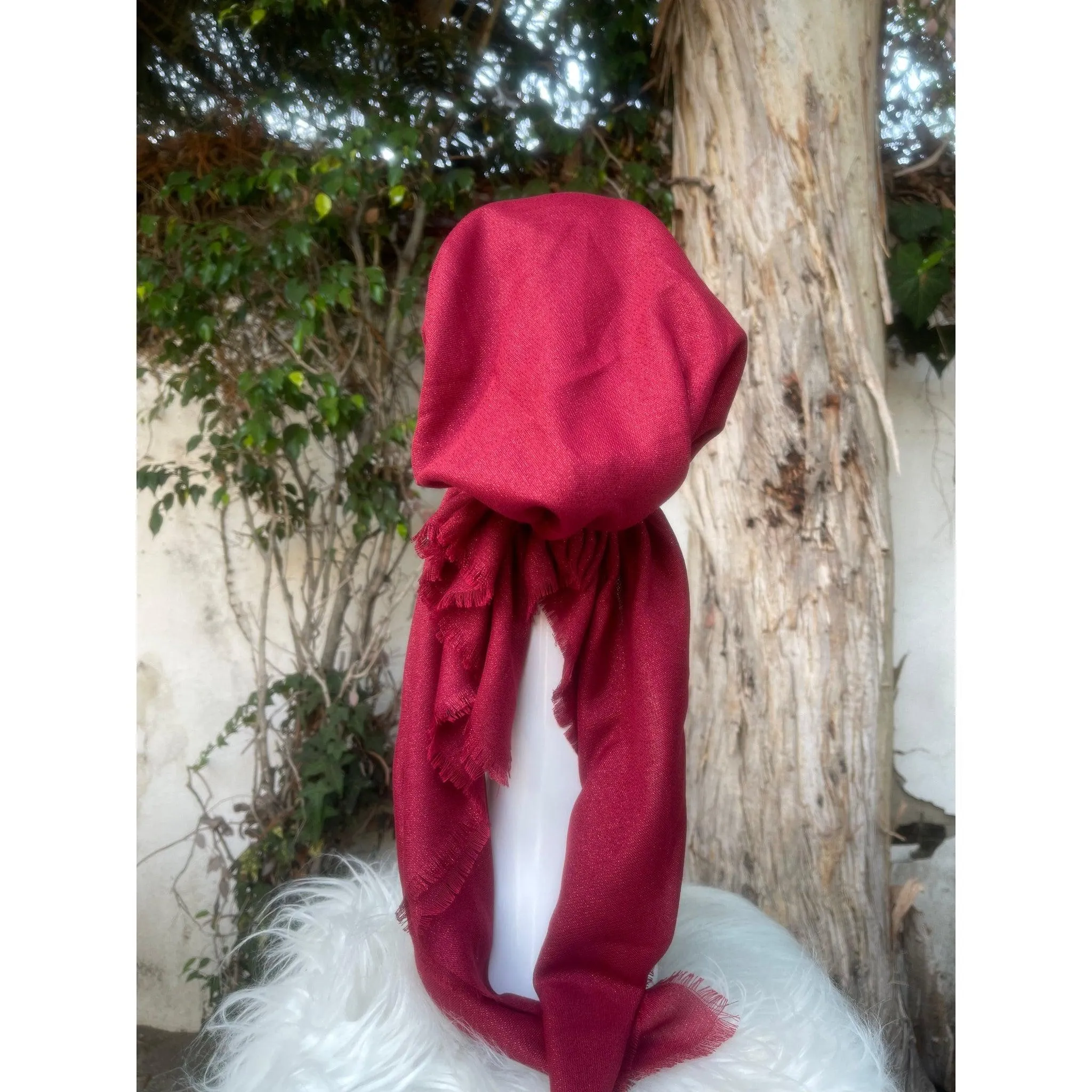 Turkish Cotton Metallic Solid Pretied w/ Long Tails - Ruby