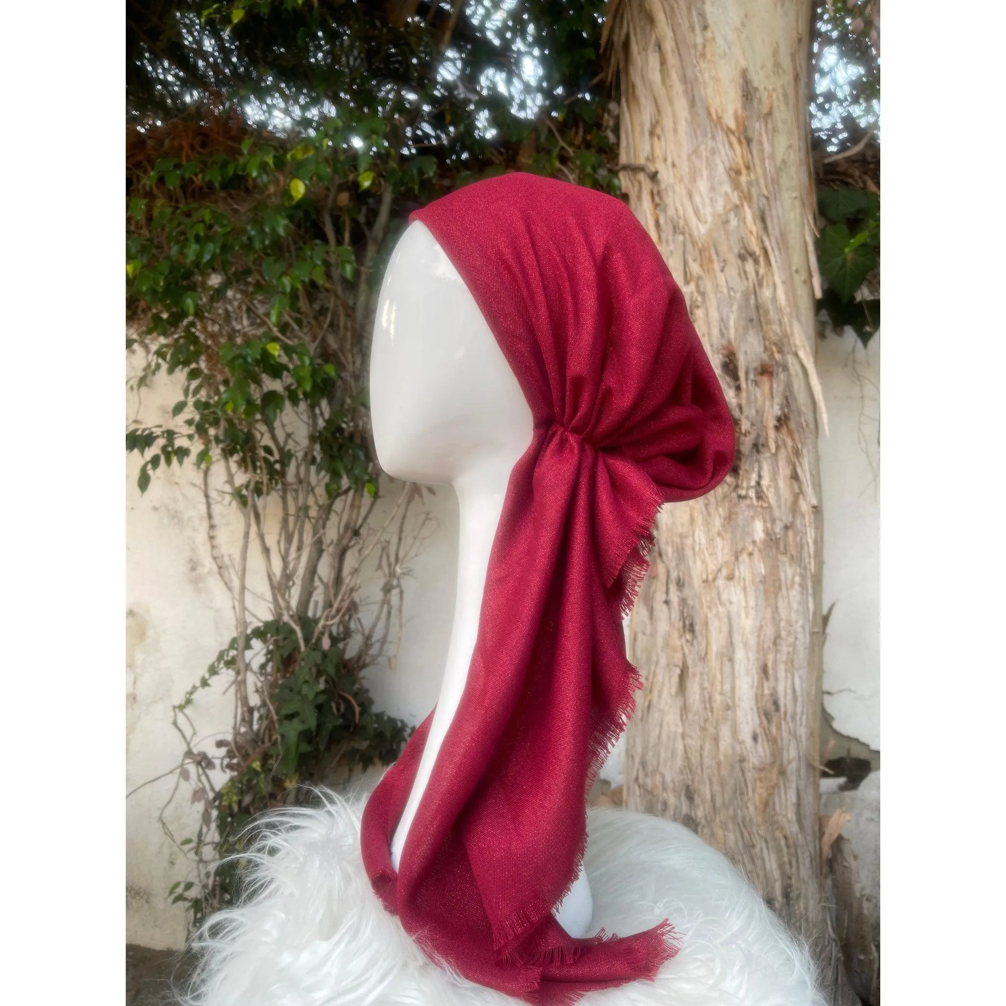 Turkish Cotton Metallic Solid Pretied w/ Long Tails - Ruby