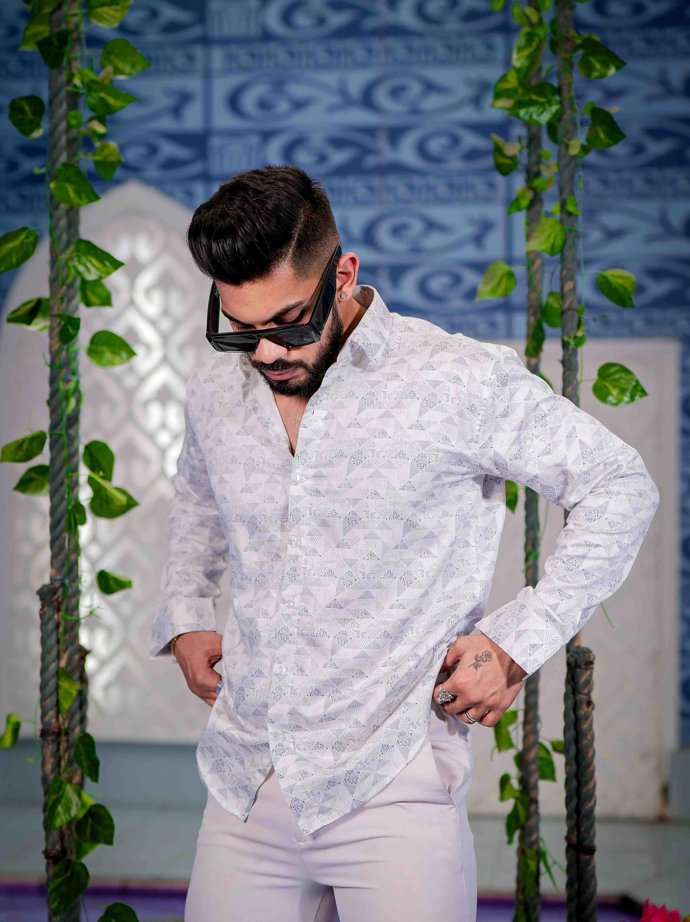 White Satin Print Premium Shirt