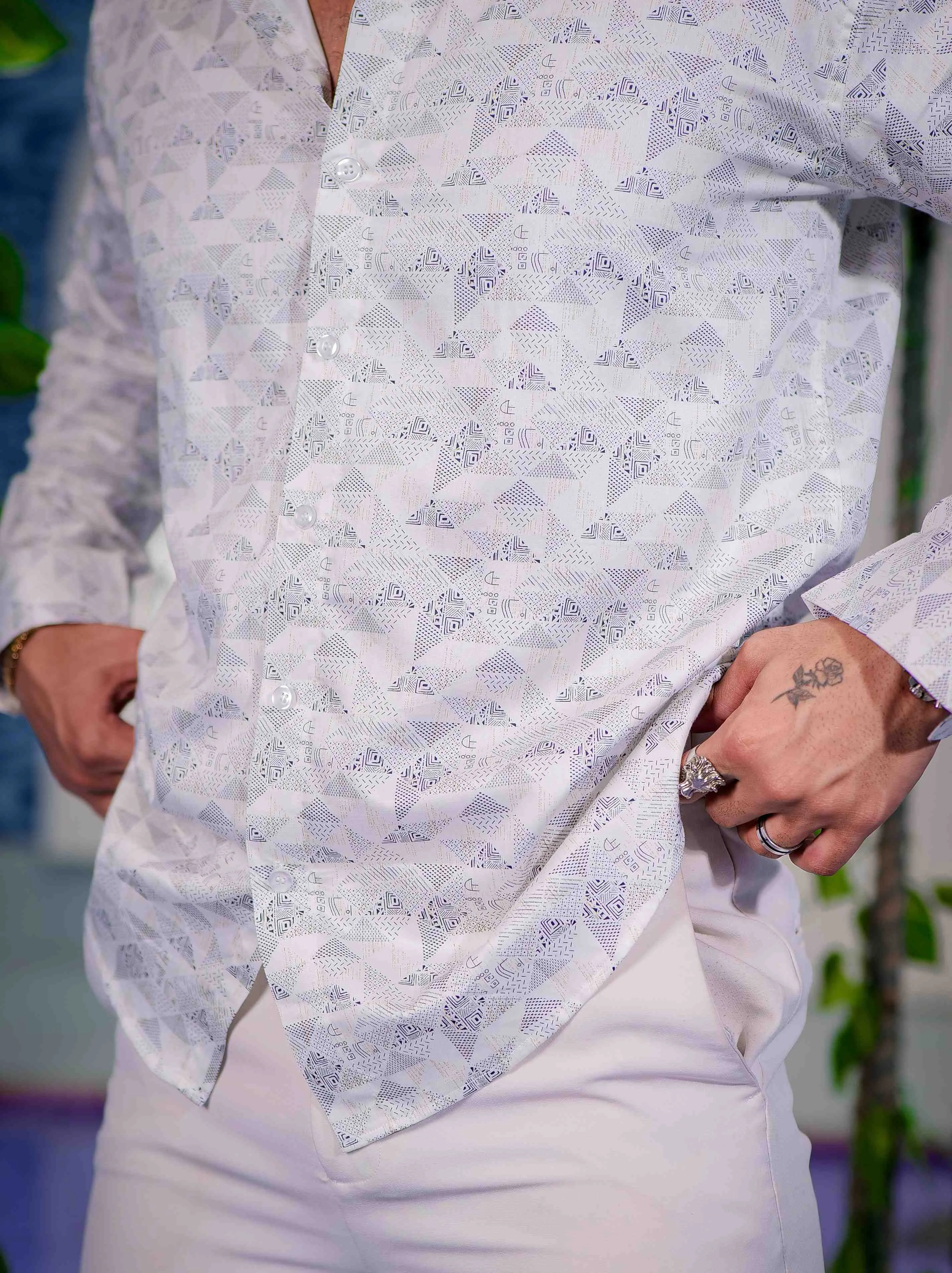 White Satin Print Premium Shirt