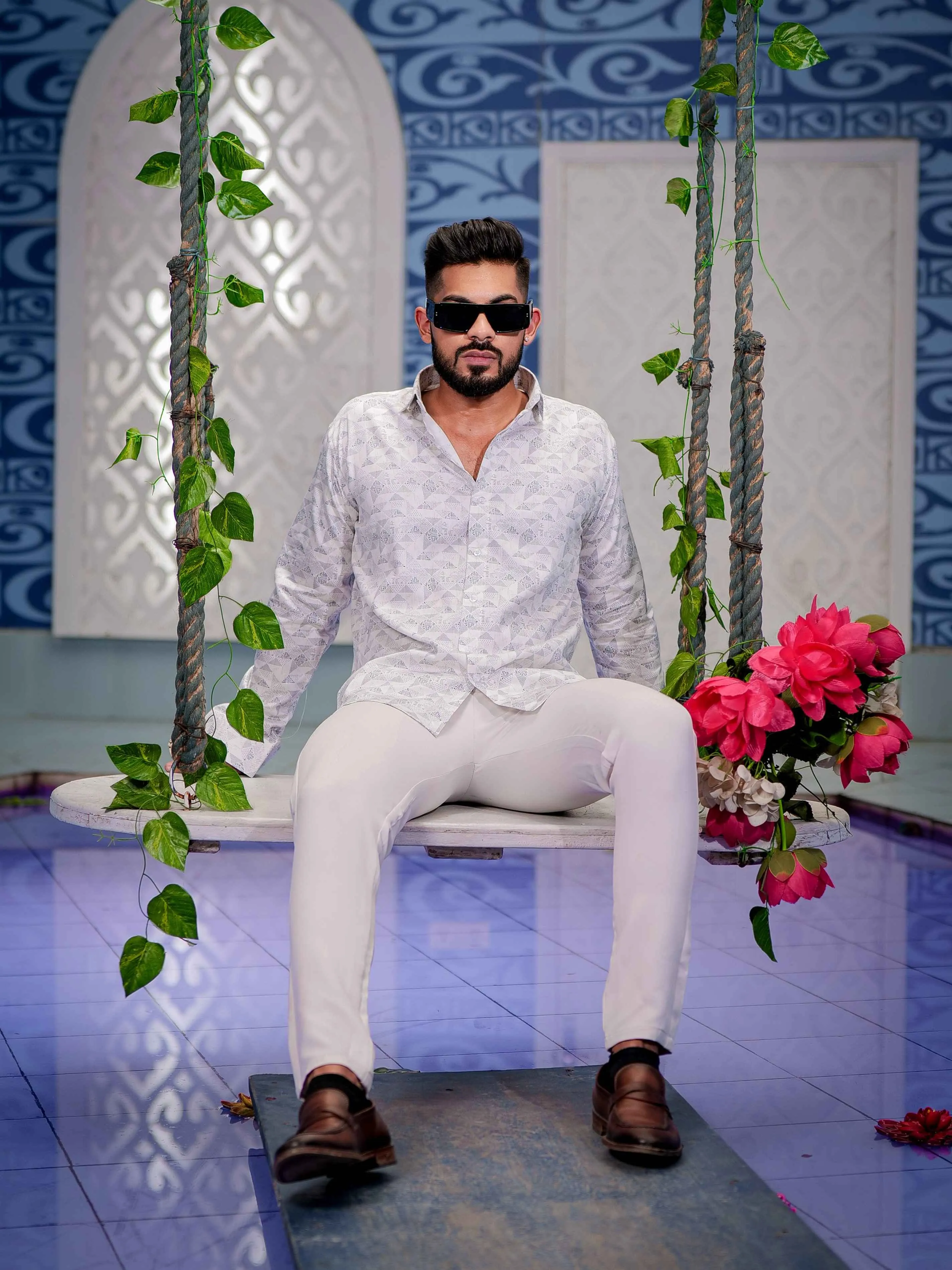 White Satin Print Premium Shirt