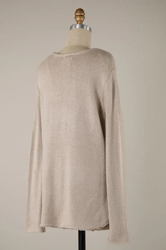 White Taupe Beach Print Sweater